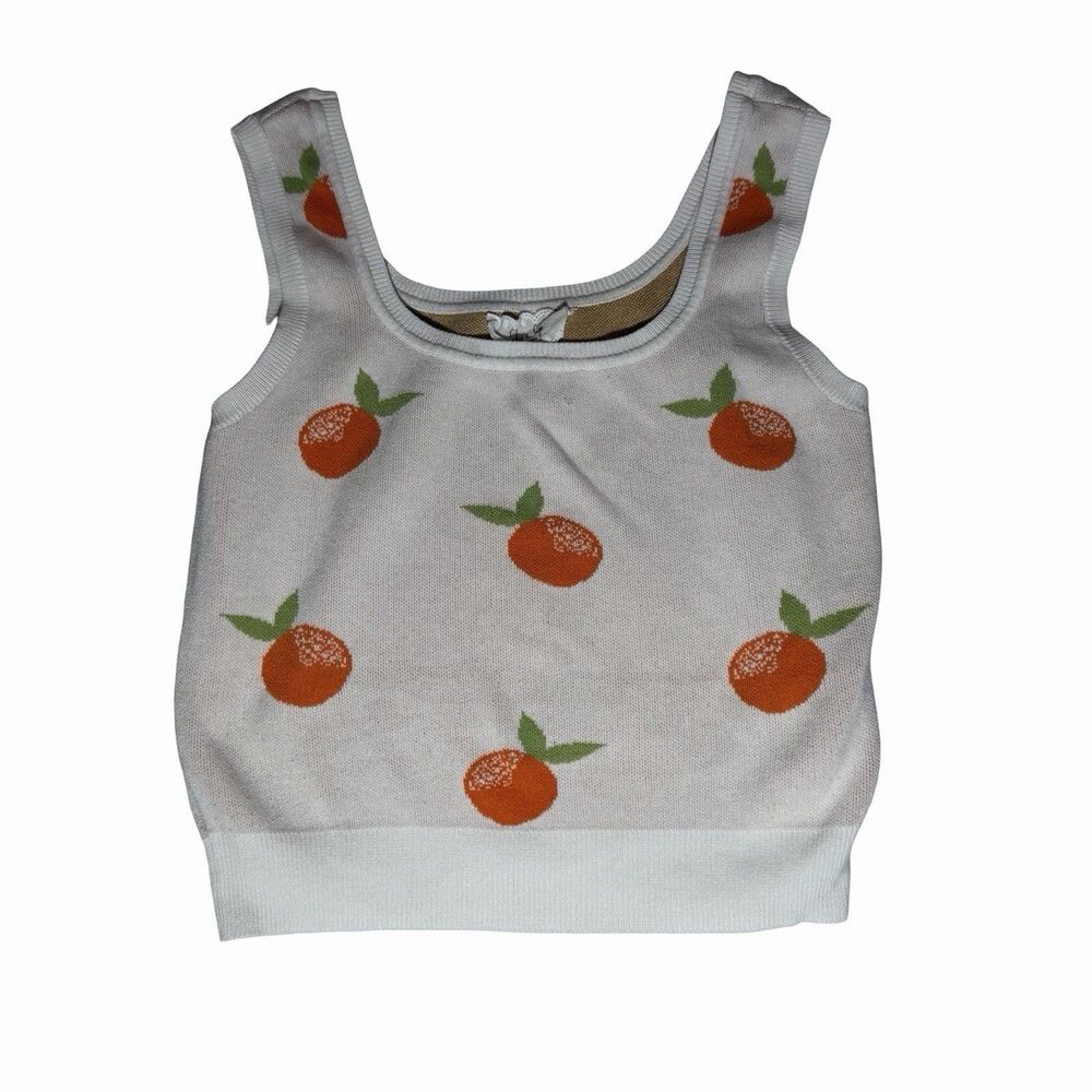 Sadie & Sage Sweater Tank Women's XL White Oranges Sleeveless Cropped Coquette